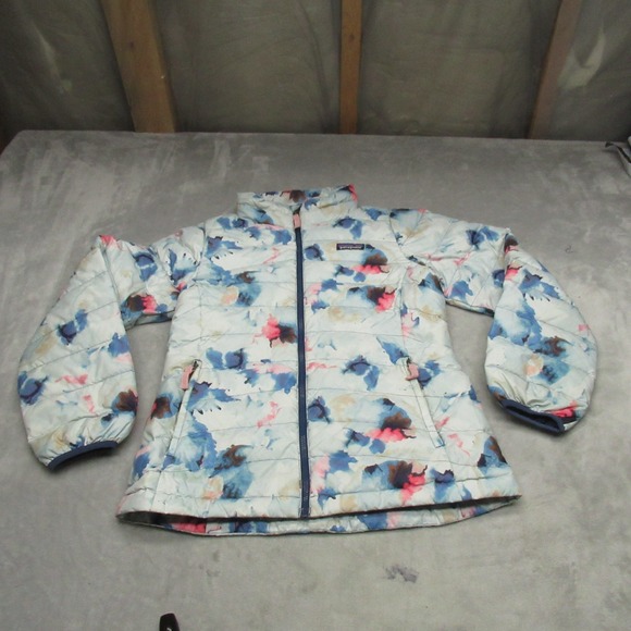 Patagonia Down Sweater Kids Large 12 White Floral Print Winter Coat Lightweight